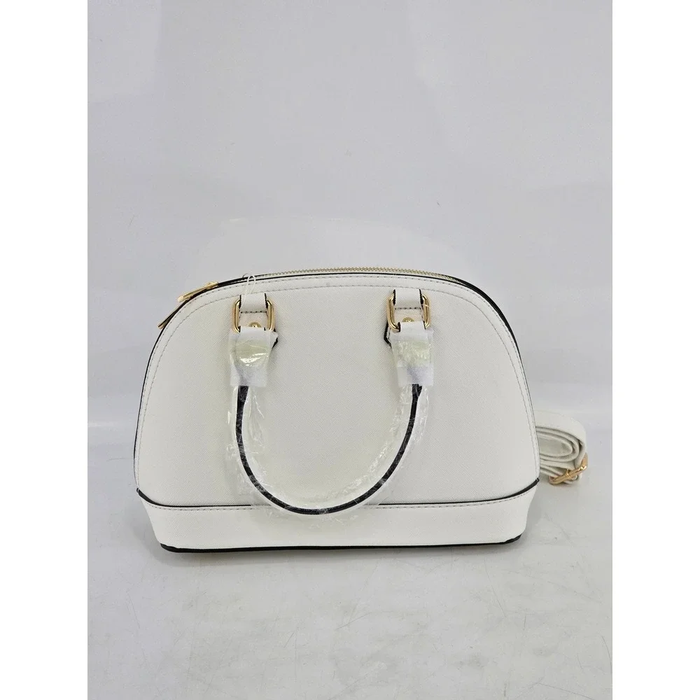 Fashion Puzzle Dome Satchel Handbag Womens Small White Saffiano Faux Leather NEW